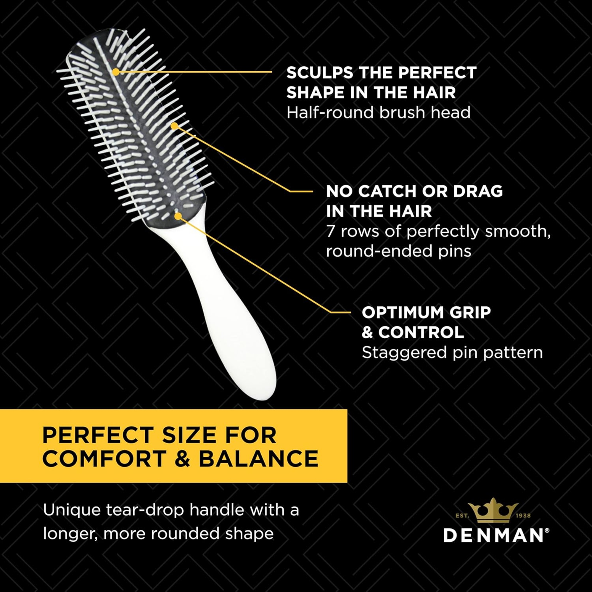 Denman D4N 9 Row Styler Black/White Brush