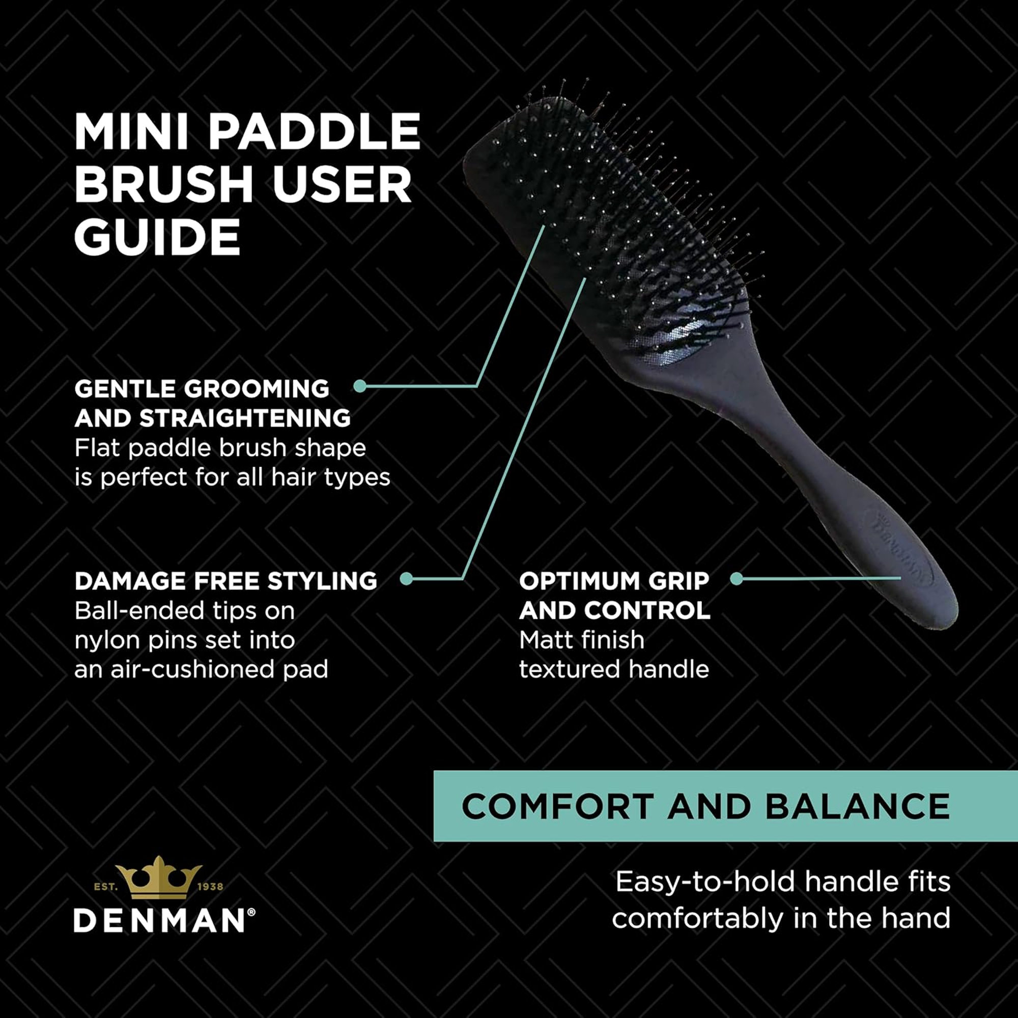 Denman D84 Mini Paddle Black Brush