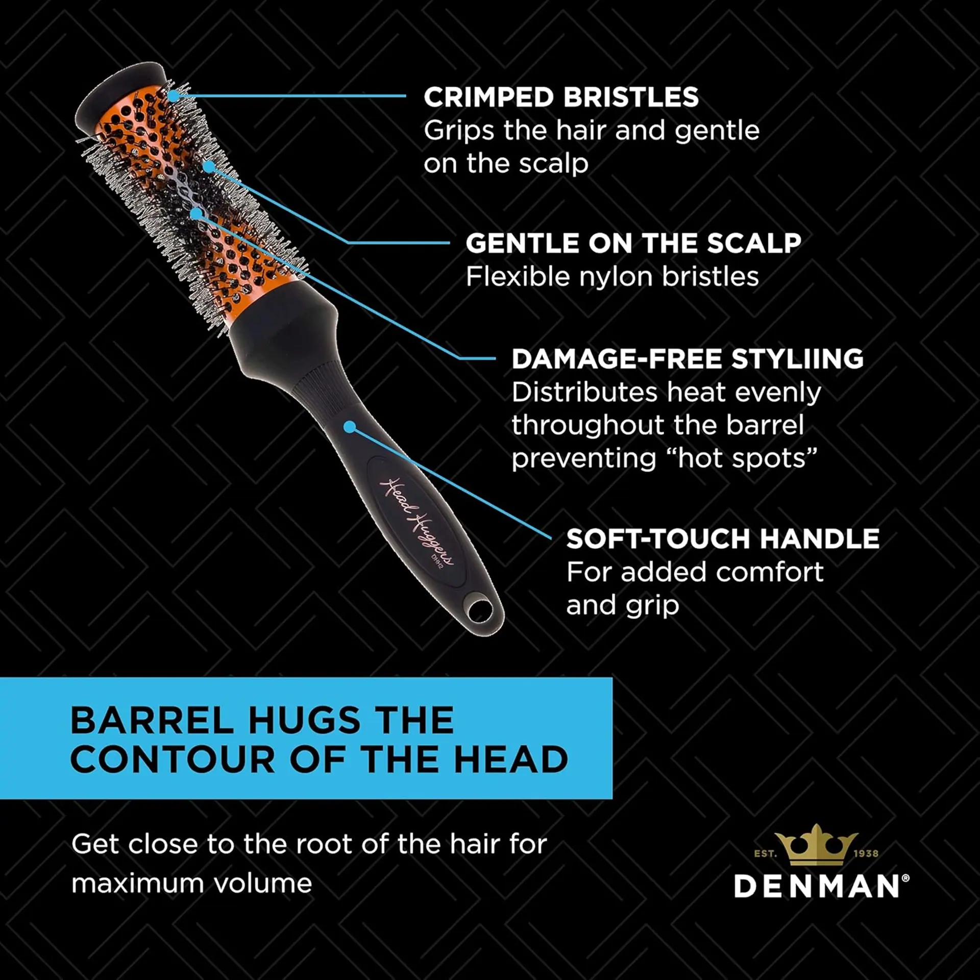 Denman DHH2 Head Hugger 33mm Orange Brush