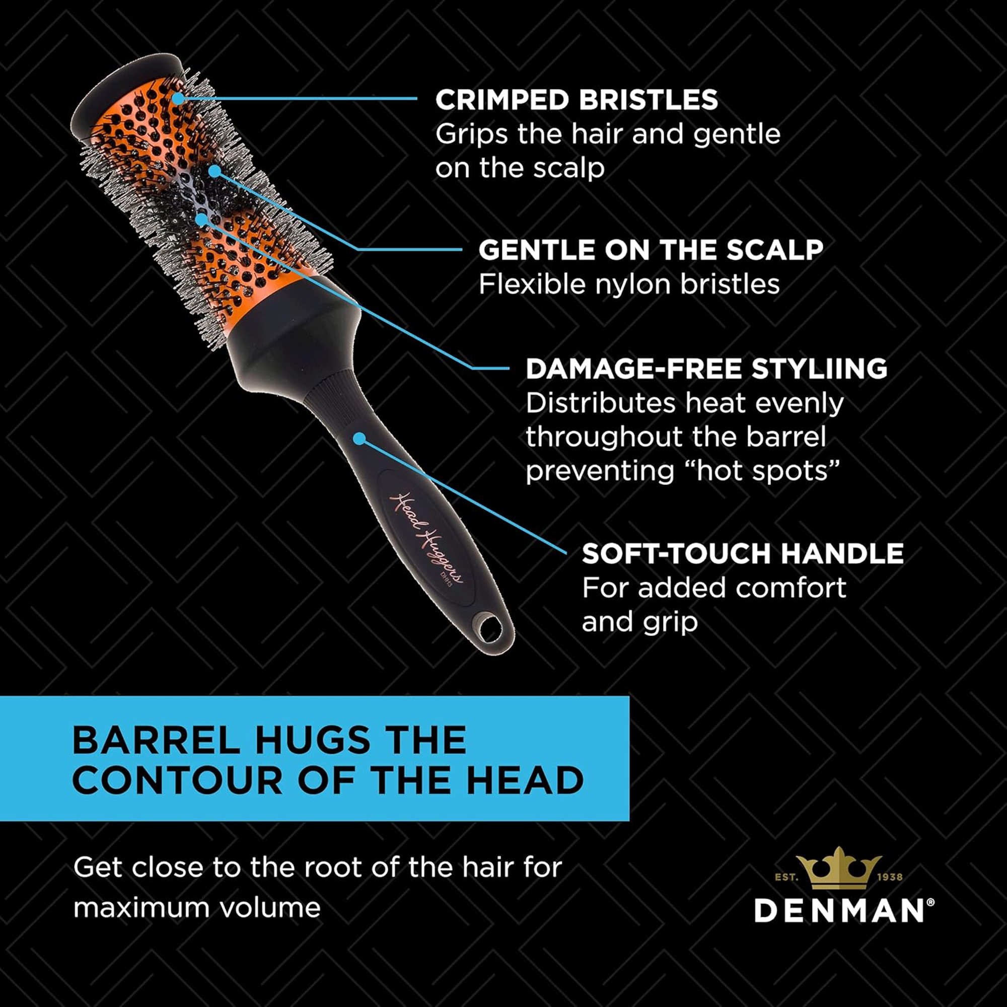 Denman DHH3 Head Hugger 43mm Orange Brush