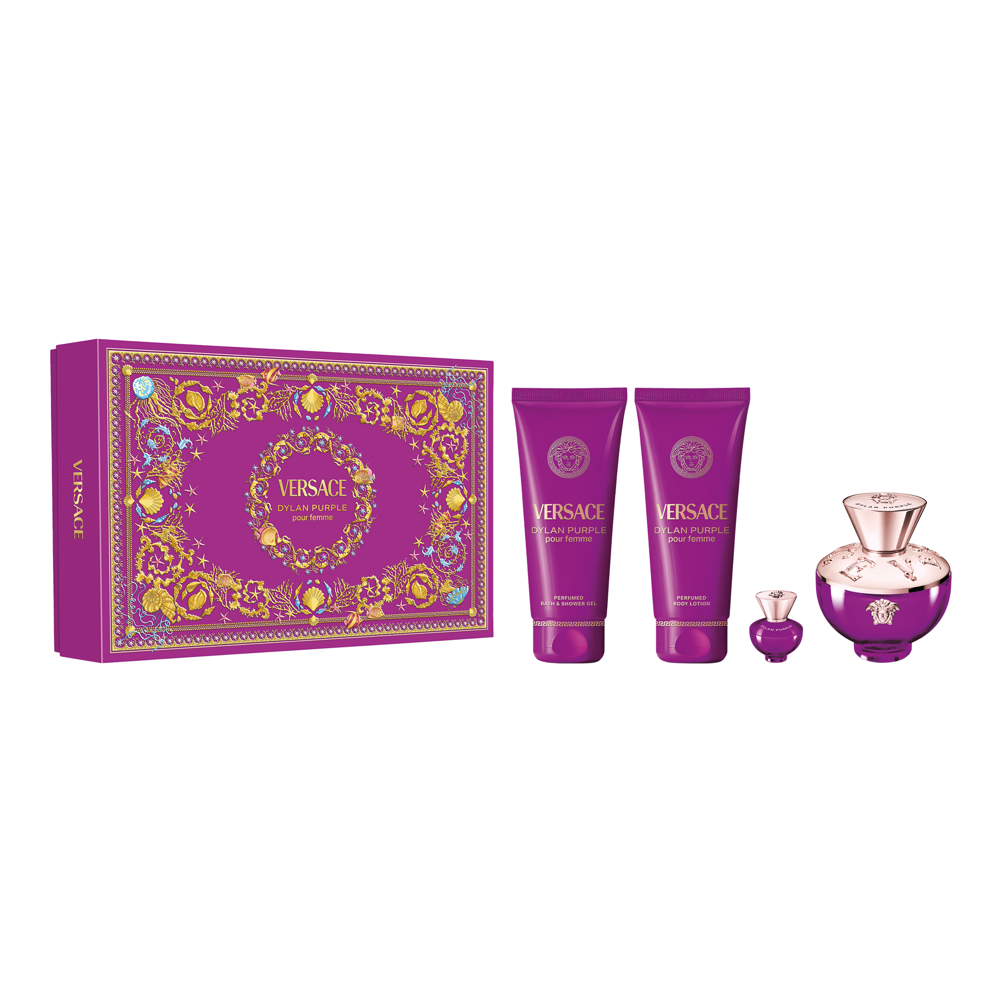 Versace Dylan Purple EDP 100 Ml + Bath&Shower Gel 100 Ml + Body Lotion 100 Ml + 5 Ml