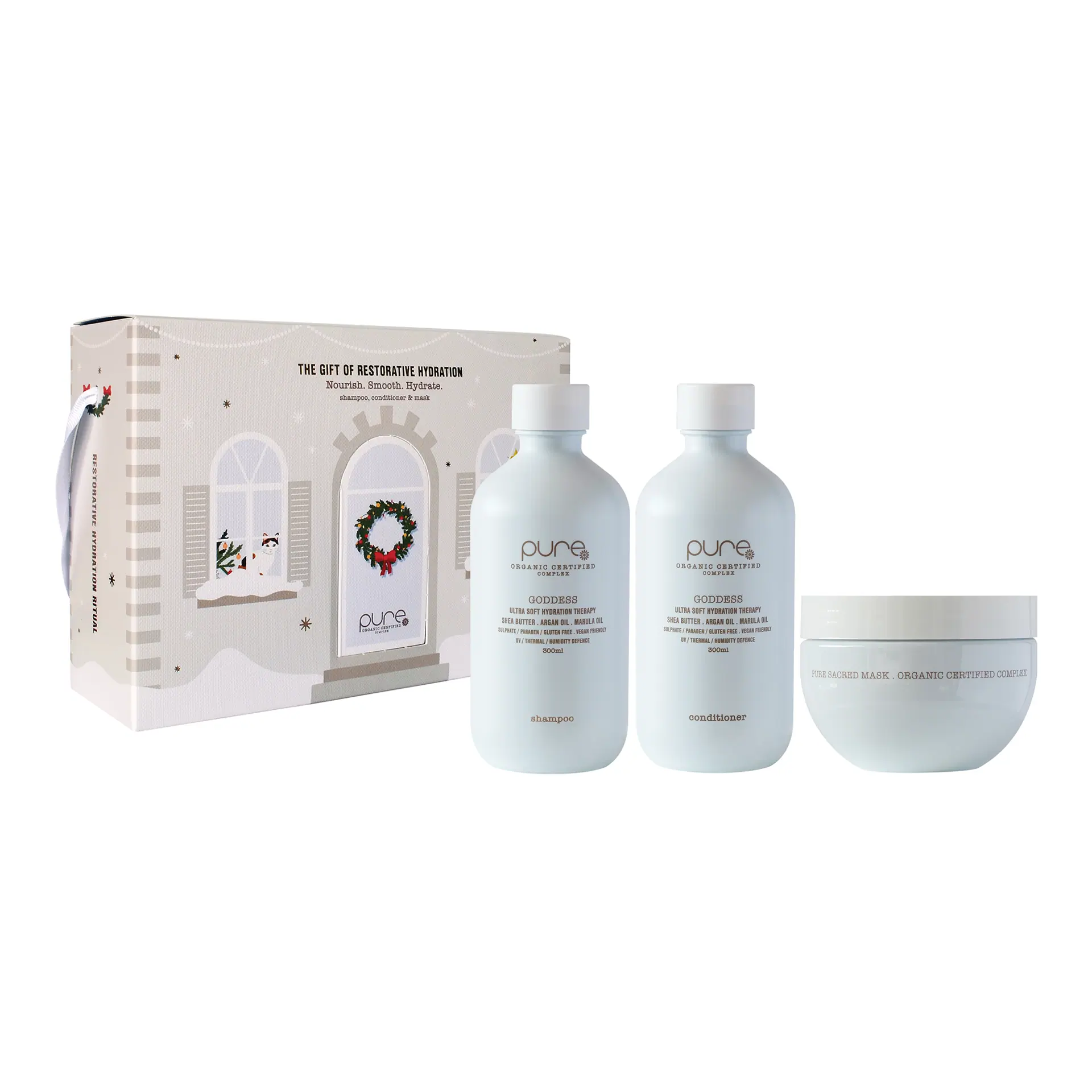 PURE TRIO Goddess Shampoo & Conditioner 300ml + Sacred Argan Mask 250ml