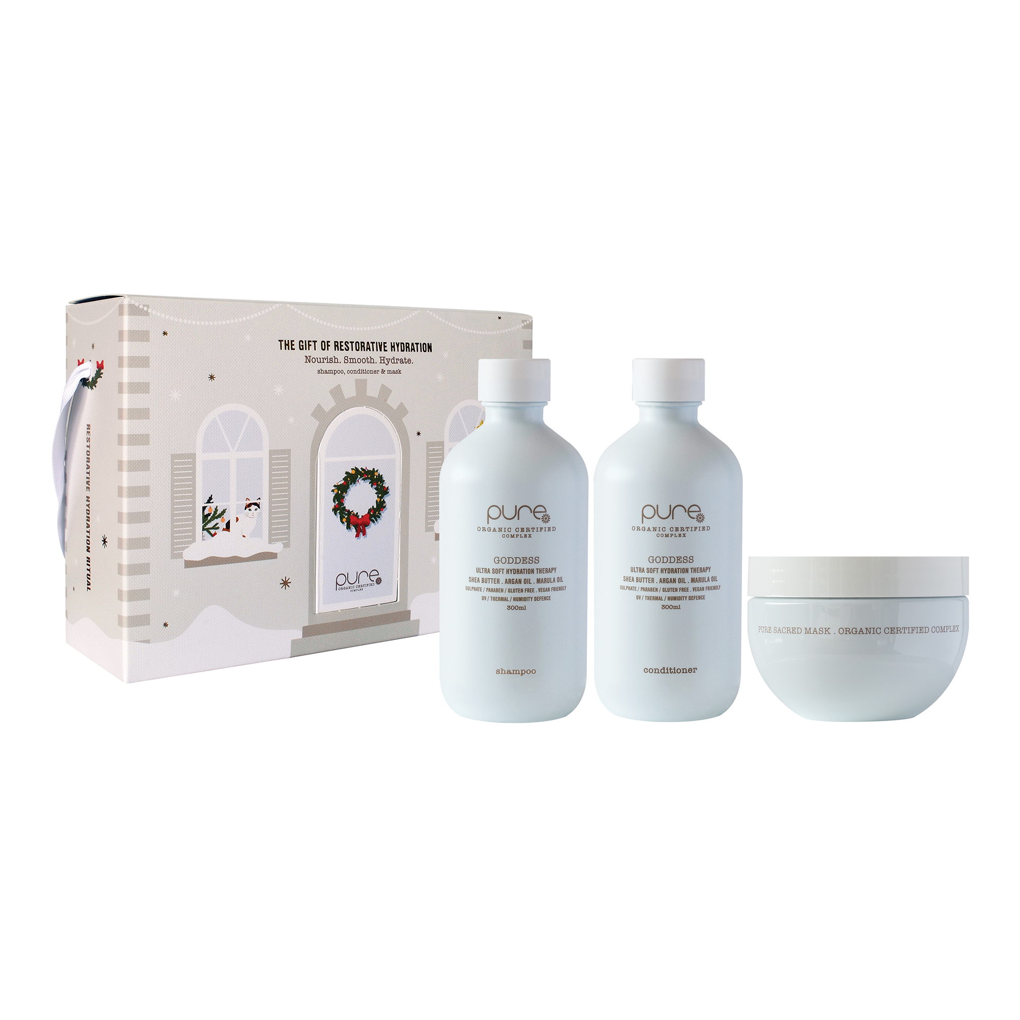 PURE TRIO Goddess Shampoo & Conditioner 300ml + Sacred Argan Mask 250ml