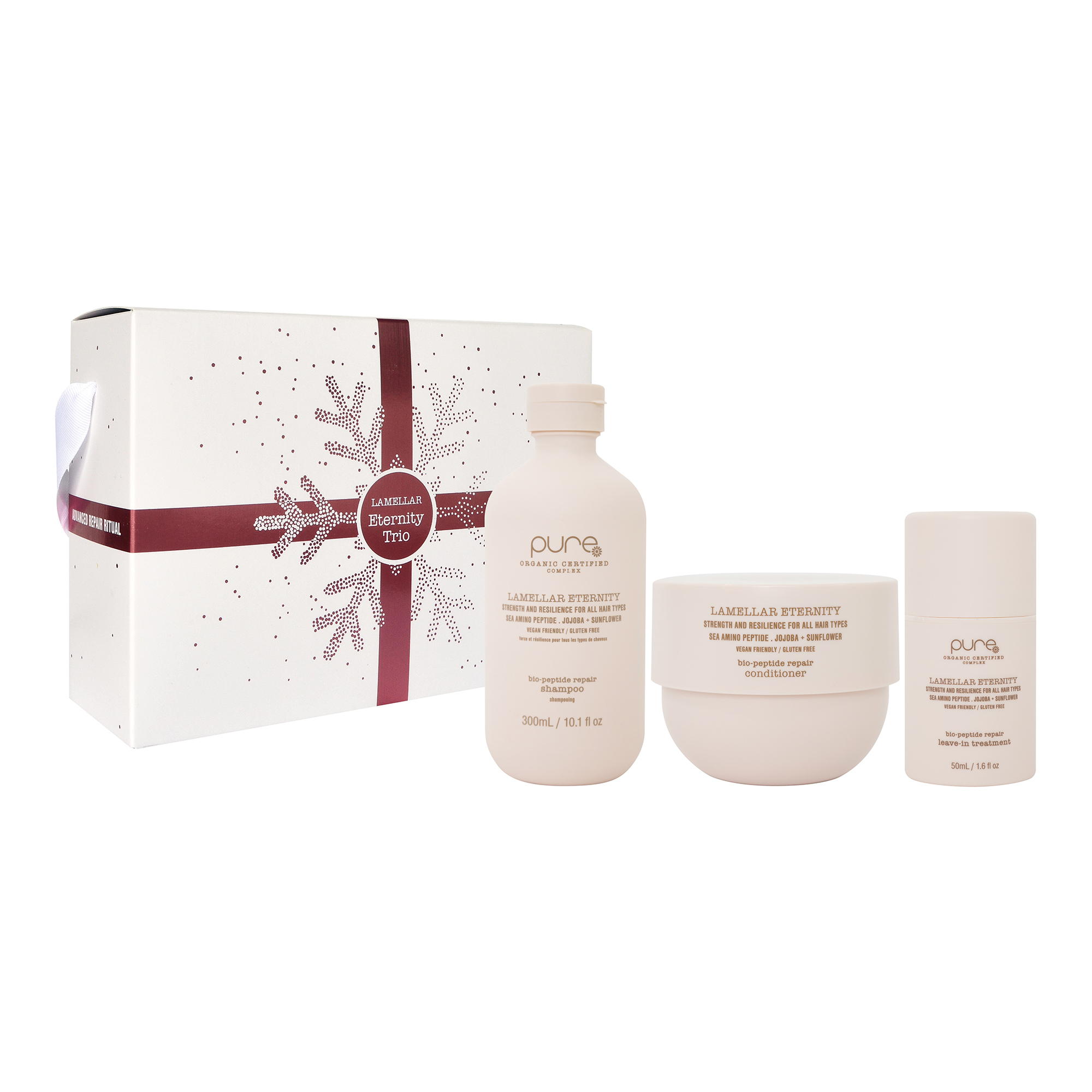 PURE TRIO Lamellar Eternity  Shampoo 300ml, Conditioner 240ml & 50ml Leave in Treatment