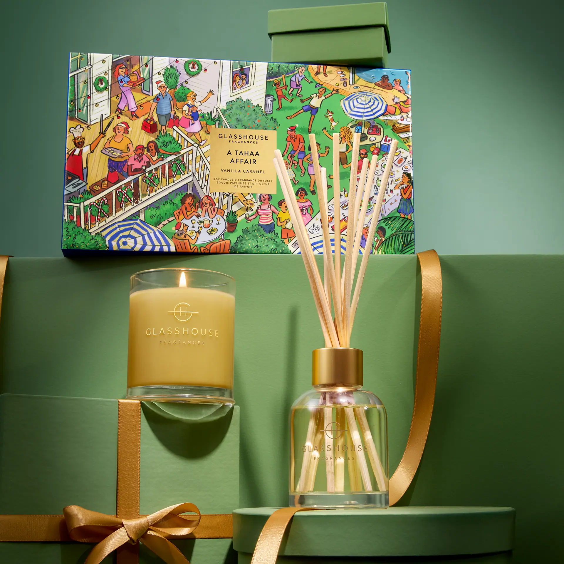 Glasshouse Fragrances 200g Candle, 150ml Diffuser Gift Set - Christmas - A Tahaa Affair - X26